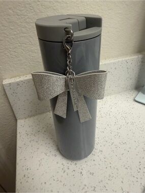 Starbucks Gray Travel Tumbler with Silver Glitter Bow Charm
